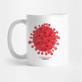 Red covid-19 and Corona virus infection vector with coronavirus text banner with white background Mug